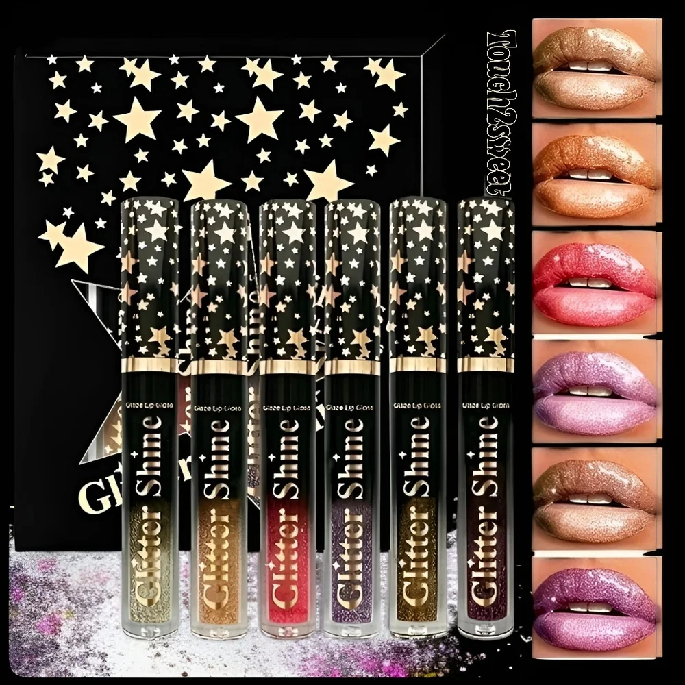 🆕GLITTER GLAZE HIGH SHINE FULL COVERAGE SHIMMER LIPGLOSS BOXED SET OF 6